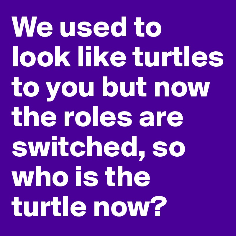 We used to look like turtles to you but now the roles are switched, so who is the turtle now?