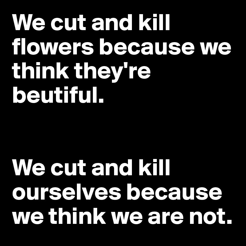 We cut and kill flowers because we think they're beutiful.


We cut and kill ourselves because we think we are not.