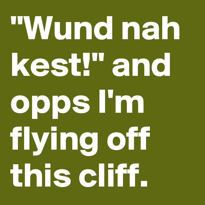 "Wund nah kest!" and opps I'm flying off this cliff.