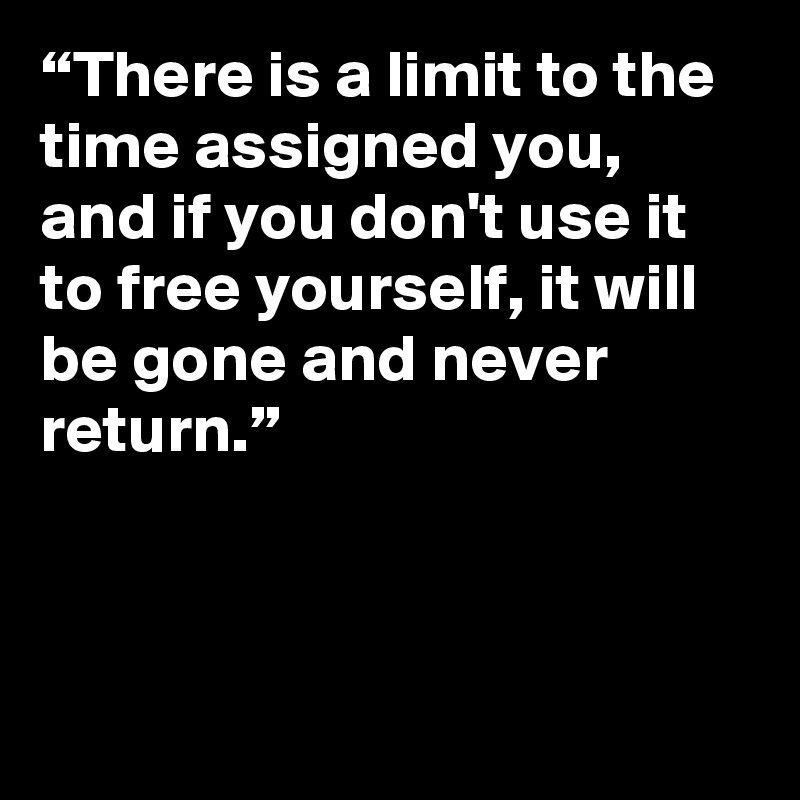 “There is a limit to the time assigned you, and if you don't use it to free yourself, it will be gone and never return.”



