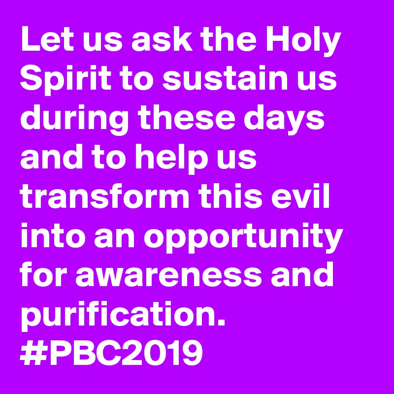 Let us ask the Holy Spirit to sustain us during these days and to help us transform this evil into an opportunity for awareness and purification. #PBC2019