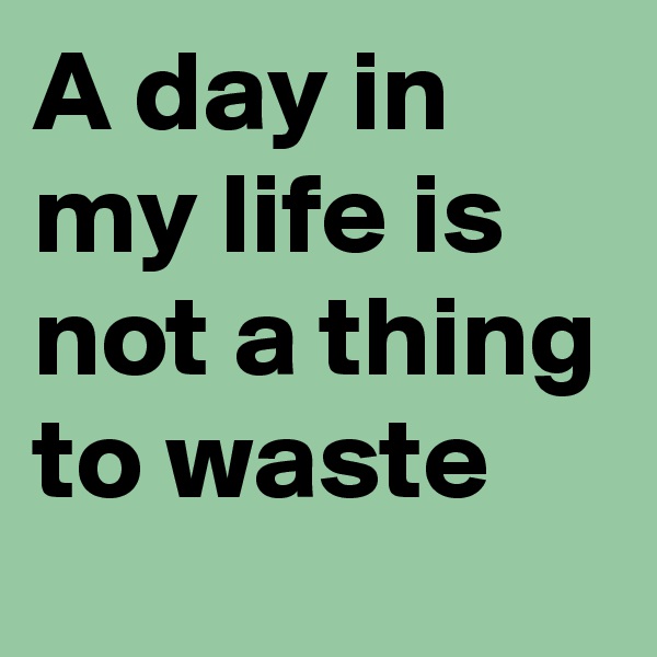A day in my life is not a thing to waste