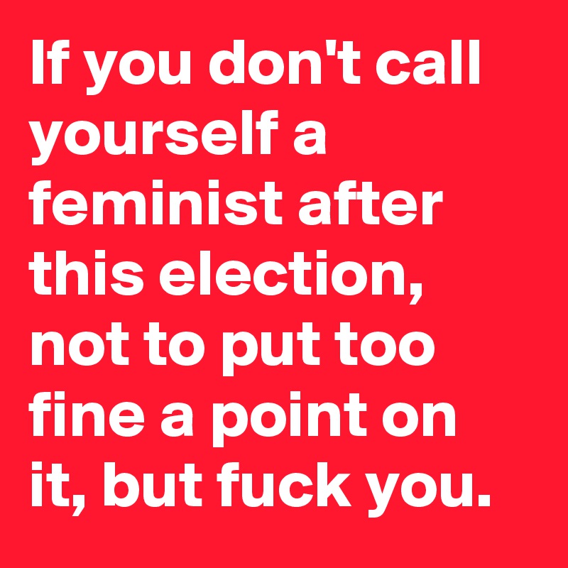 If you don't call yourself a feminist after this election, not to put too fine a point on it, but fuck you.