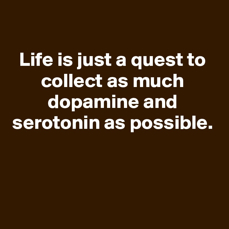 
Life is just a quest to collect as much dopamine and serotonin as possible.



