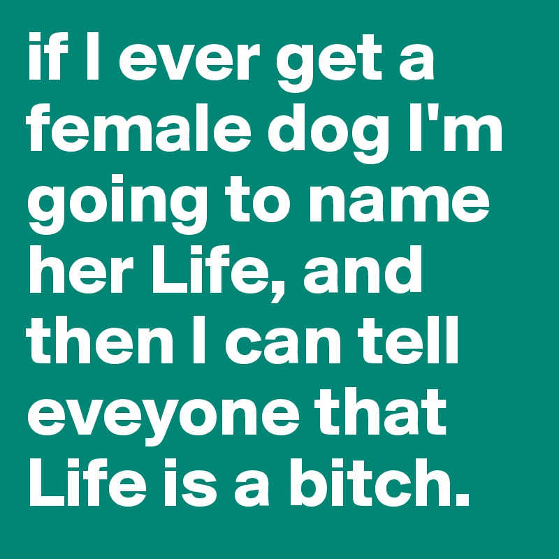 if I ever get a female dog I'm going to name her Life, and then I can tell eveyone that Life is a bitch.         