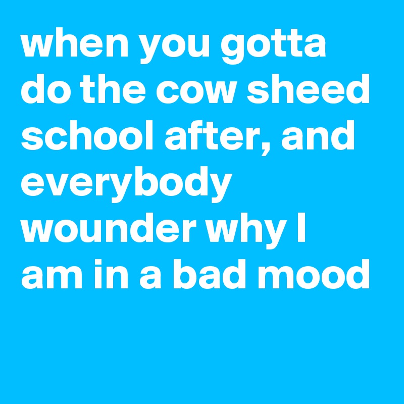 when you gotta do the cow sheed school after, and everybody wounder why I am in a bad mood 