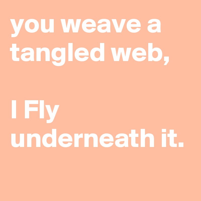 you weave a tangled web,

I Fly underneath it.
