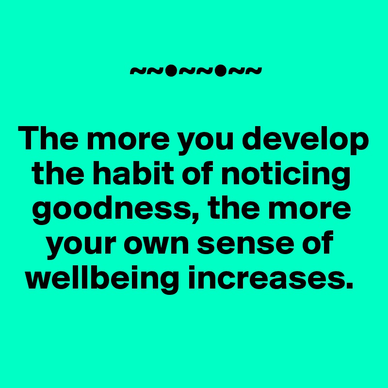           
                ~~•~~•~~

The more you develop 
  the habit of noticing  
  goodness, the more 
    your own sense of 
 wellbeing increases.
 