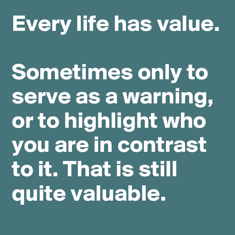 Every life has value.

Sometimes only to serve as a warning, or to highlight who you are in contrast to it. That is still quite valuable.