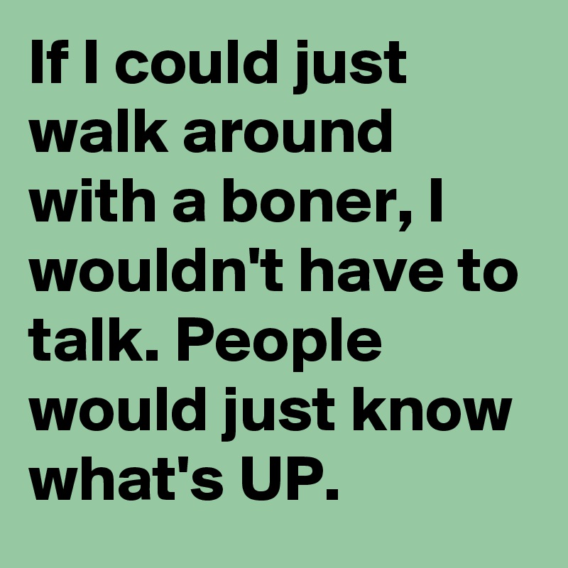 If I could just walk around with a boner, I wouldn't have to talk. People would just know what's UP.