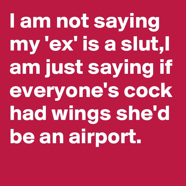 I am not saying my 'ex' is a slut,I am just saying if everyone's cock had wings she'd be an airport.