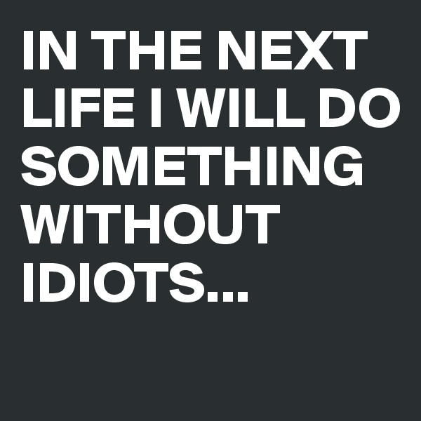 IN THE NEXT LIFE I WILL DO SOMETHING WITHOUT IDIOTS...
