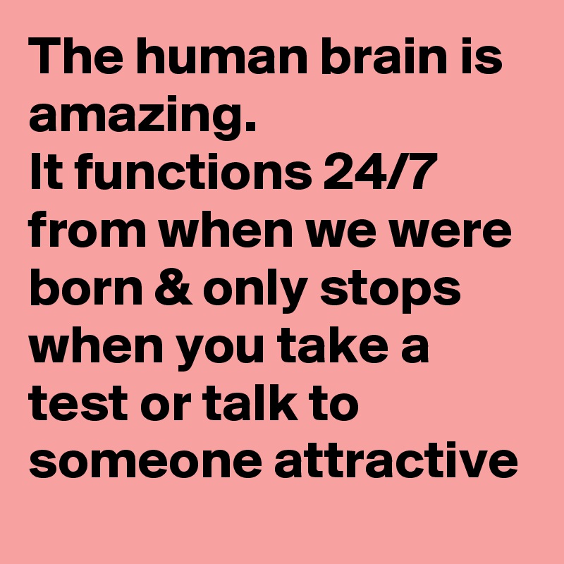 The human brain is amazing.
It functions 24/7 from when we were born & only stops when you take a test or talk to someone attractive