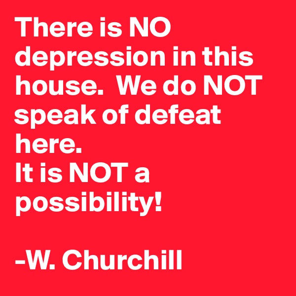 There is NO depression in this house.  We do NOT speak of defeat here.
It is NOT a possibility!

-W. Churchill