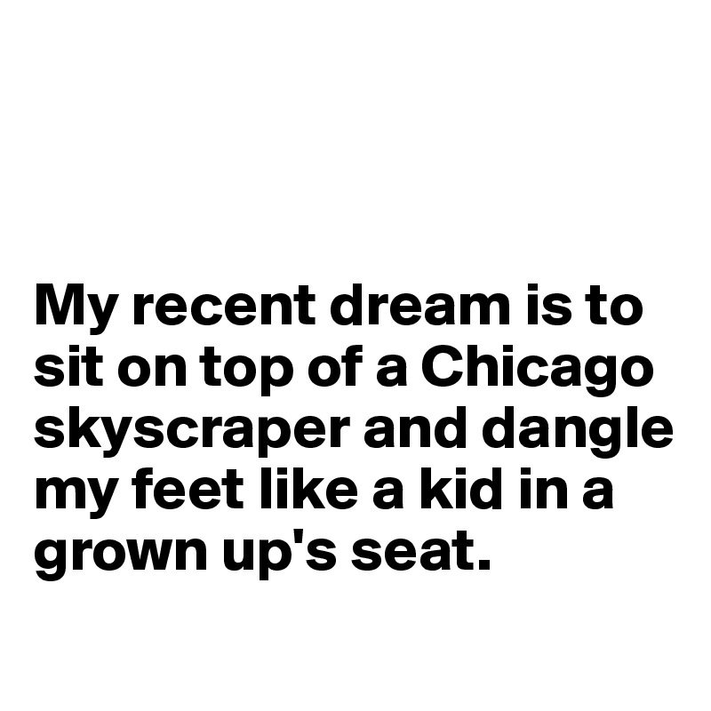 



My recent dream is to sit on top of a Chicago skyscraper and dangle my feet like a kid in a grown up's seat. 
