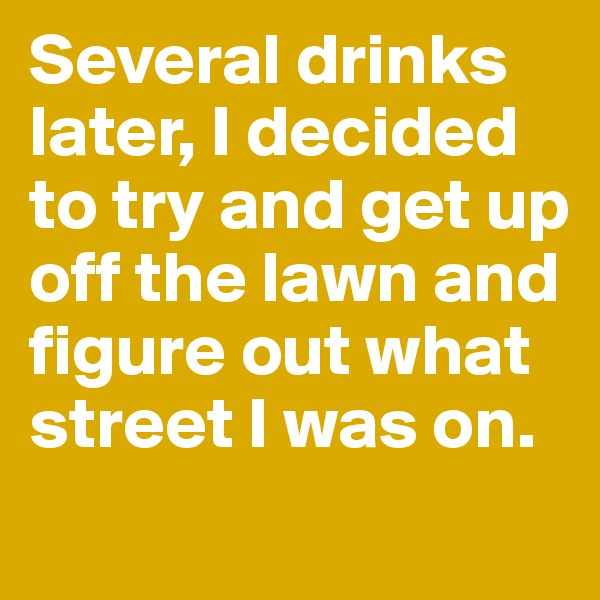 Several drinks later, I decided to try and get up off the lawn and figure out what street I was on.
