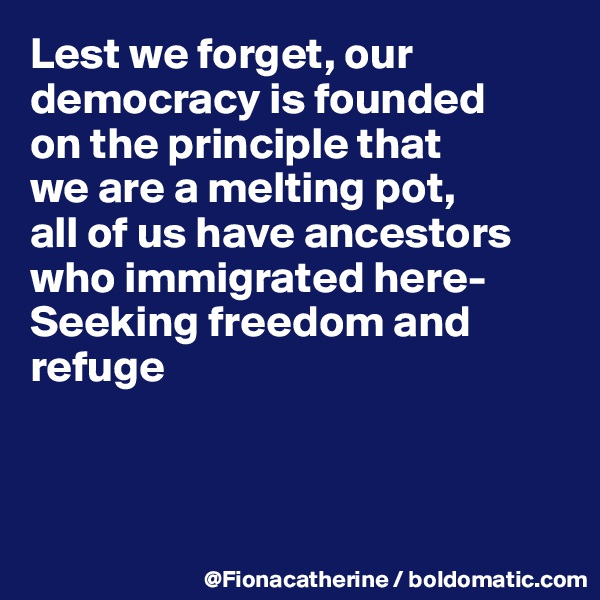 Lest we forget, our democracy is founded 
on the principle that
we are a melting pot,
all of us have ancestors
who immigrated here-
Seeking freedom and
refuge



