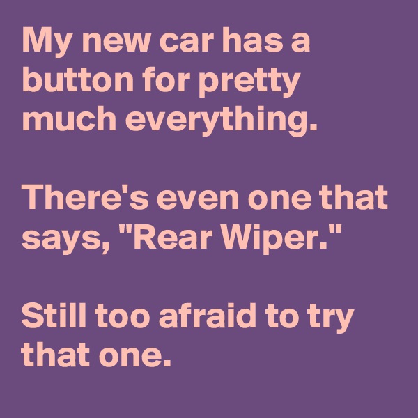 My new car has a button for pretty much everything.

There's even one that says, "Rear Wiper."

Still too afraid to try that one.