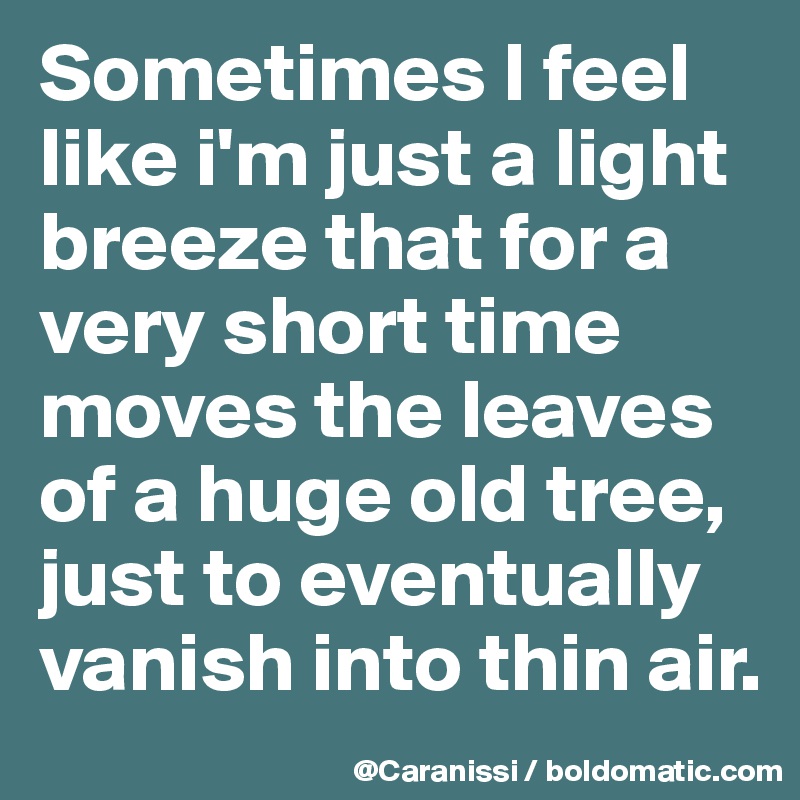 Sometimes I feel like i'm just a light breeze that for a very short time moves the leaves of a huge old tree, just to eventually vanish into thin air. 