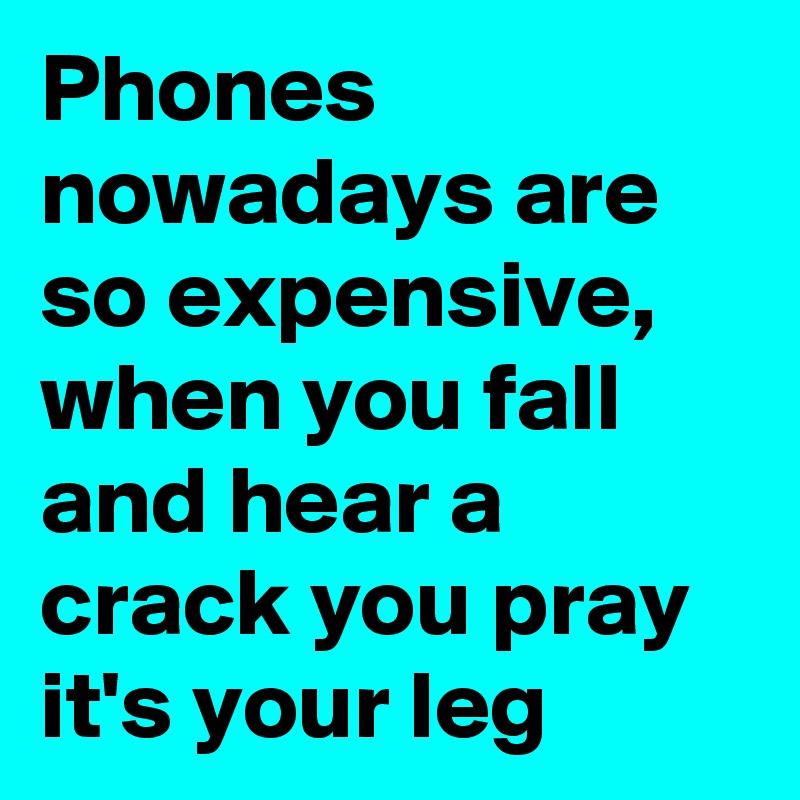 Phones nowadays are so expensive, when you fall and hear a crack you pray it's your leg