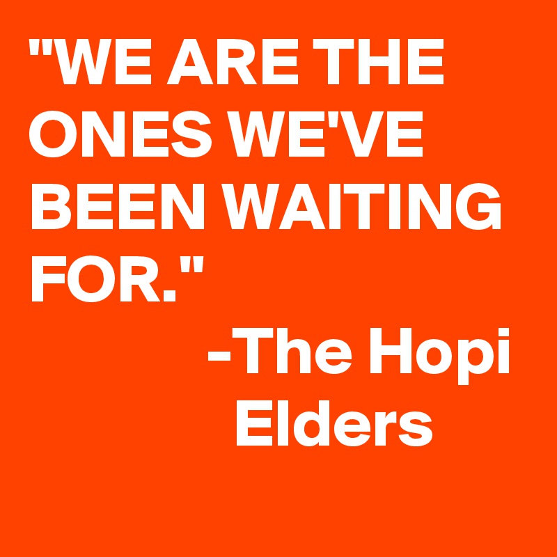 "WE ARE THE ONES WE'VE BEEN WAITING FOR."
             -The Hopi                Elders