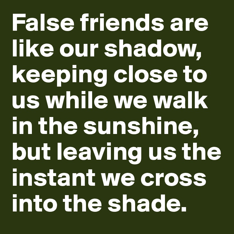 False friends are like our shadow, keeping close to us while we walk in the sunshine, but leaving us the instant we cross into the shade.