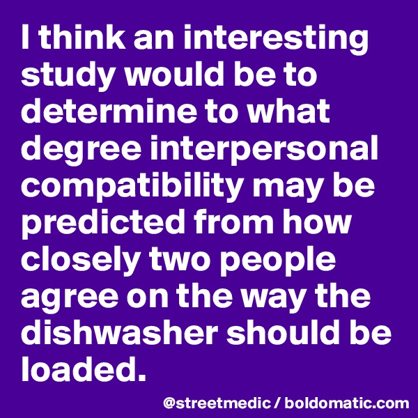 I think an interesting study would be to determine to what degree interpersonal compatibility may be predicted from how closely two people agree on the way the dishwasher should be loaded.
