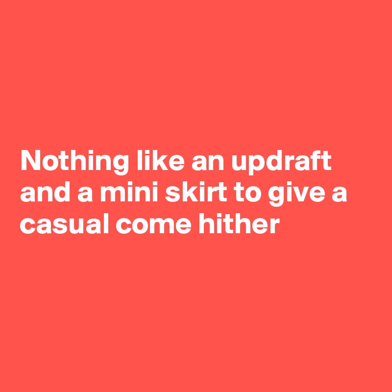 



Nothing like an updraft and a mini skirt to give a casual come hither  



