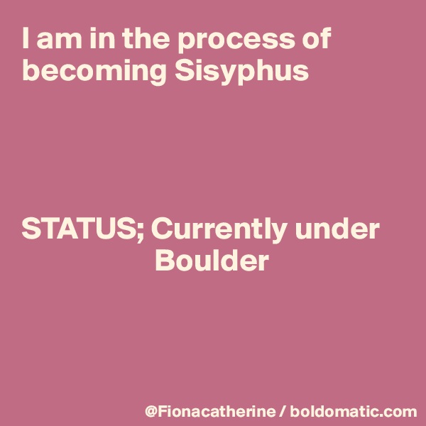 I am in the process of becoming Sisyphus




STATUS; Currently under
                     Boulder



