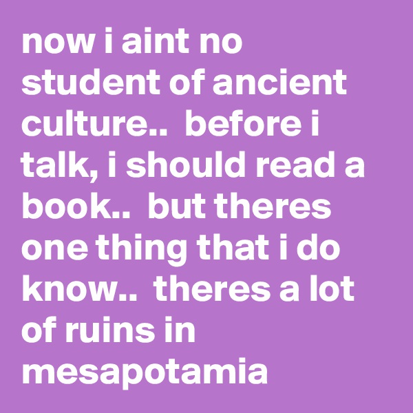 now i aint no student of ancient culture..  before i talk, i should read a book..  but theres one thing that i do know..  theres a lot of ruins in mesapotamia