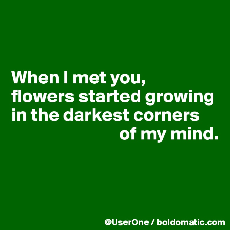 


When I met you,
flowers started growing
in the darkest corners
                             of my mind.



