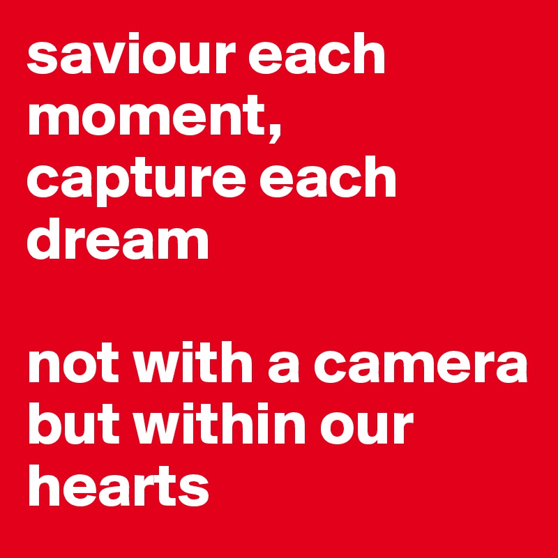 saviour each moment,
capture each dream

not with a camera but within our hearts