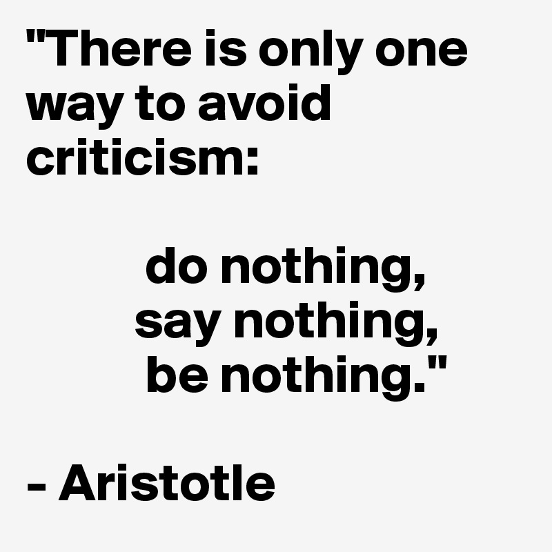"There is only one way to avoid criticism:

           do nothing,
          say nothing,
           be nothing."

- Aristotle