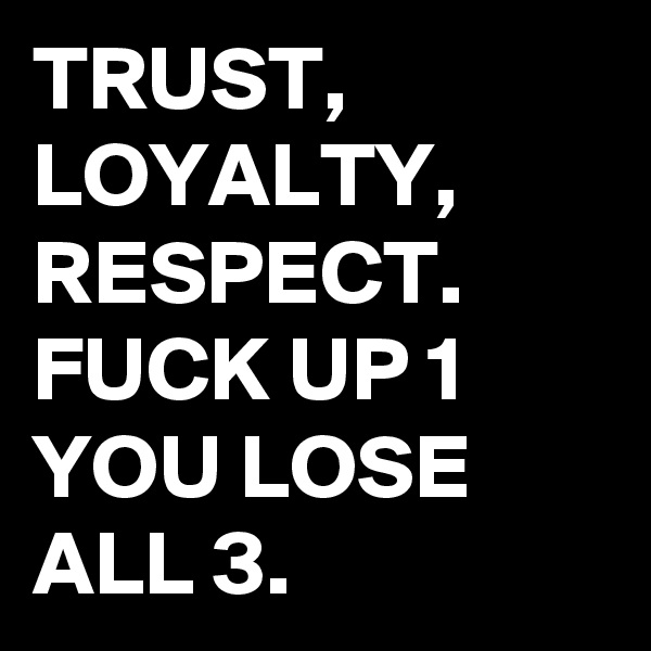 TRUST, LOYALTY,
RESPECT. 
FUCK UP 1 YOU LOSE ALL 3.