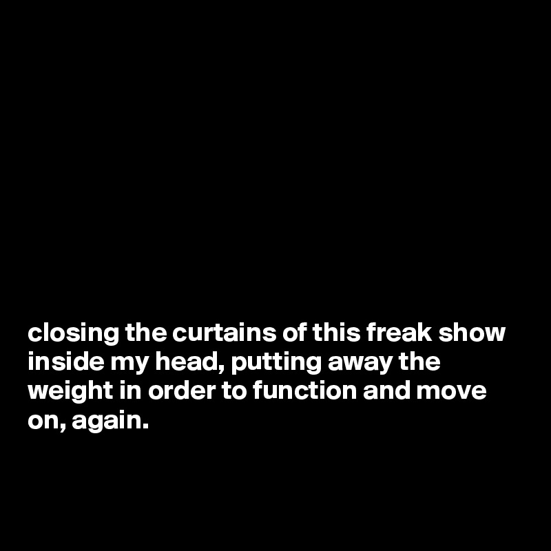 









closing the curtains of this freak show inside my head, putting away the weight in order to function and move on, again.


