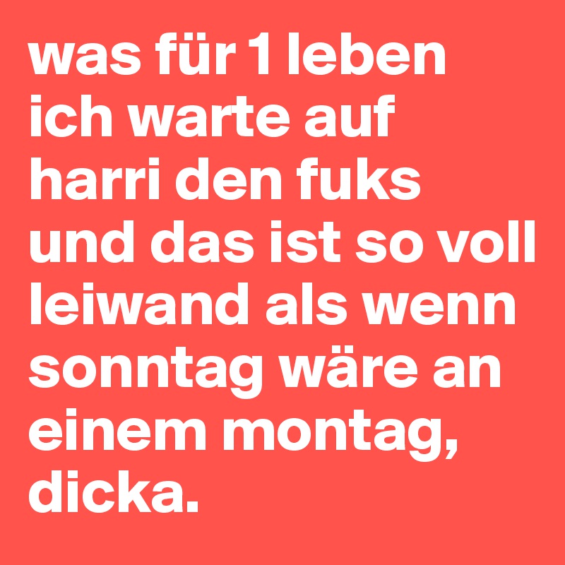 was für 1 leben ich warte auf harri den fuks und das ist so voll leiwand als wenn sonntag wäre an einem montag, dicka.