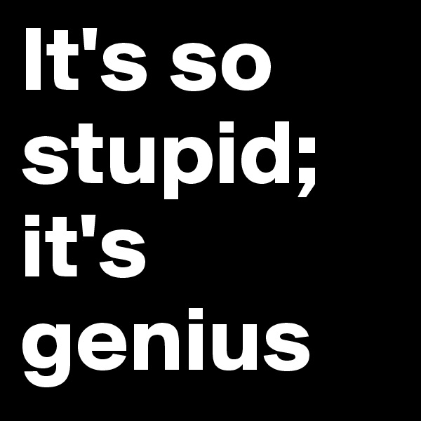 It's so stupid; it's genius           