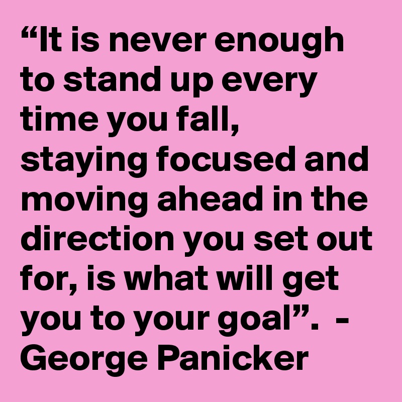 “It is never enough to stand up every time you fall, staying focused and moving ahead in the direction you set out for, is what will get you to your goal”.  -  George Panicker