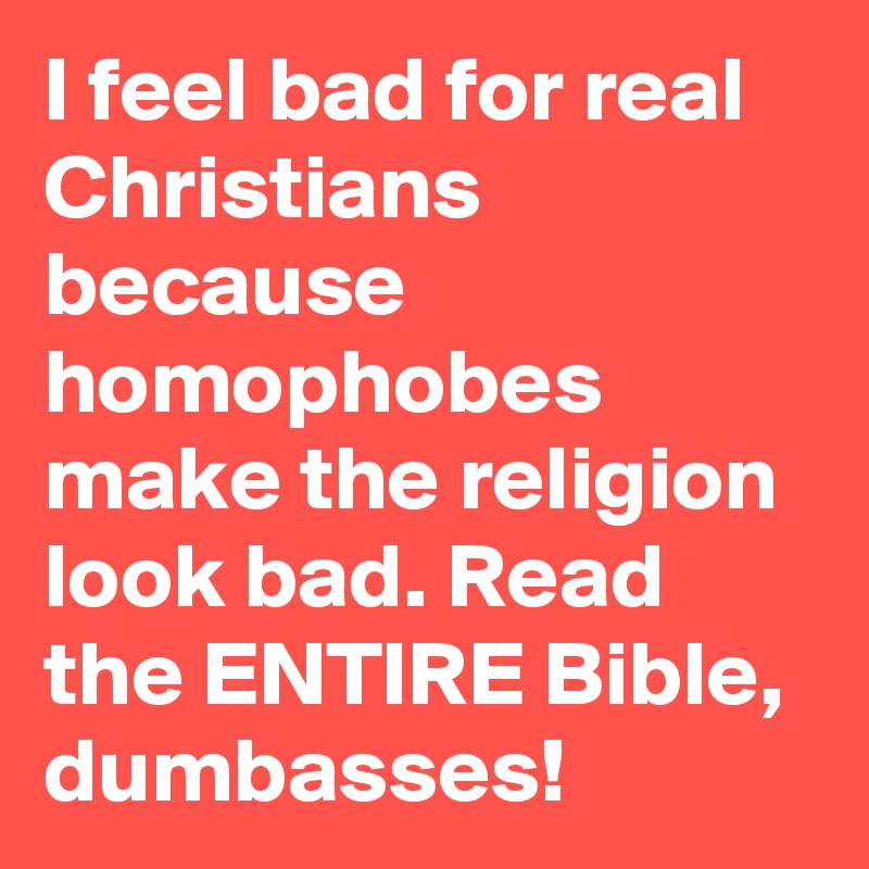 I feel bad for real Christians because homophobes make the religion look bad. Read the ENTIRE Bible, dumbasses!