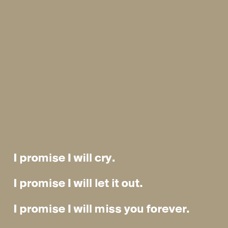 








 
 
 I promise I will cry.

 I promise I will let it out.

 I promise I will miss you forever.