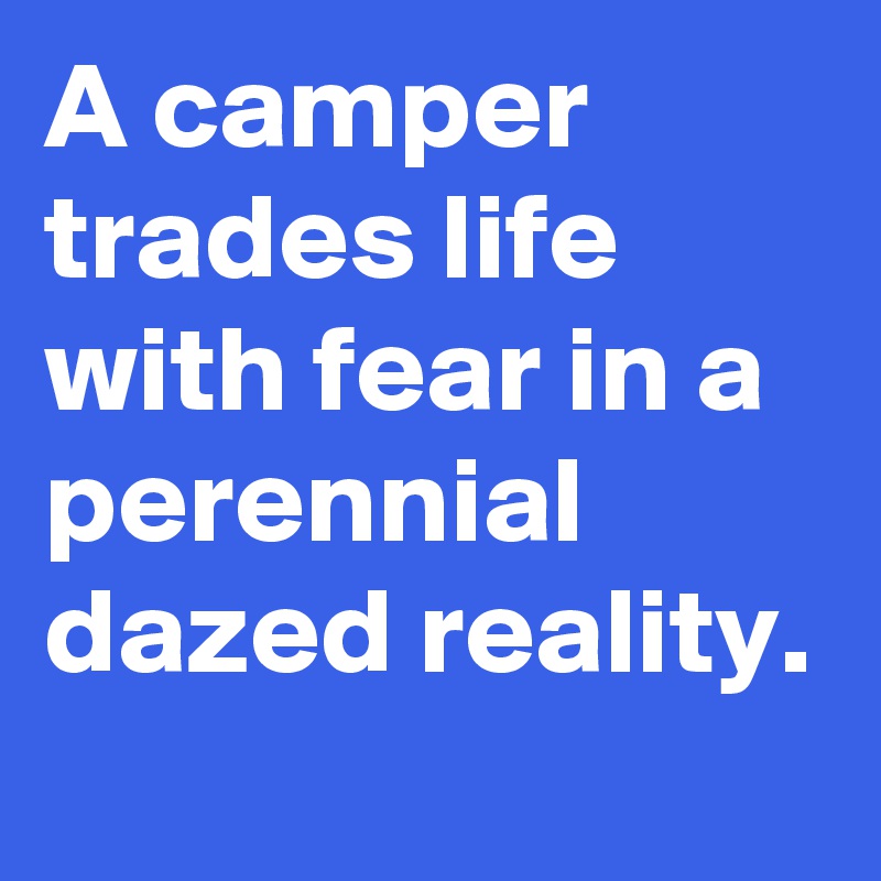 A camper trades life with fear in a perennial dazed reality.
