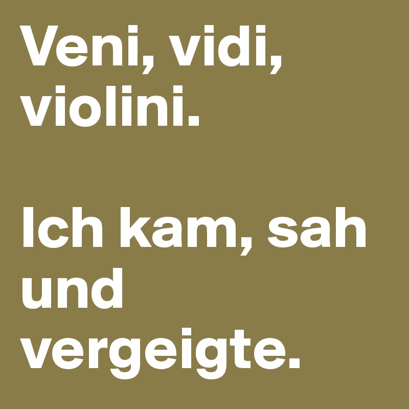 Veni, vidi, violini.

Ich kam, sah und vergeigte.