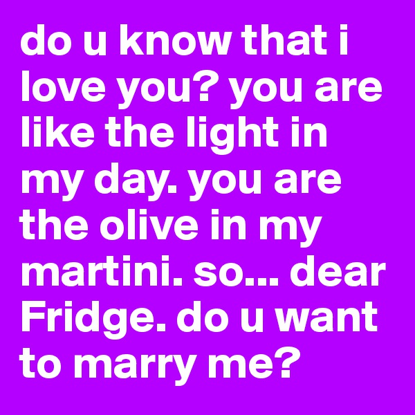 do u know that i love you? you are like the light in my day. you are the olive in my martini. so... dear Fridge. do u want to marry me?