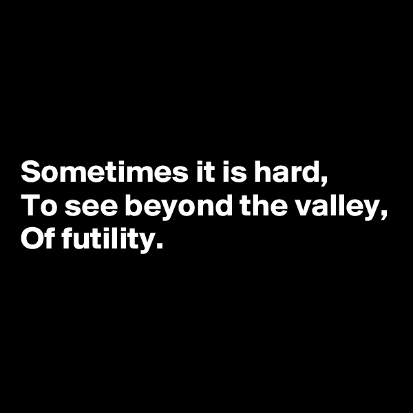 



Sometimes it is hard,
To see beyond the valley,
Of futility.



