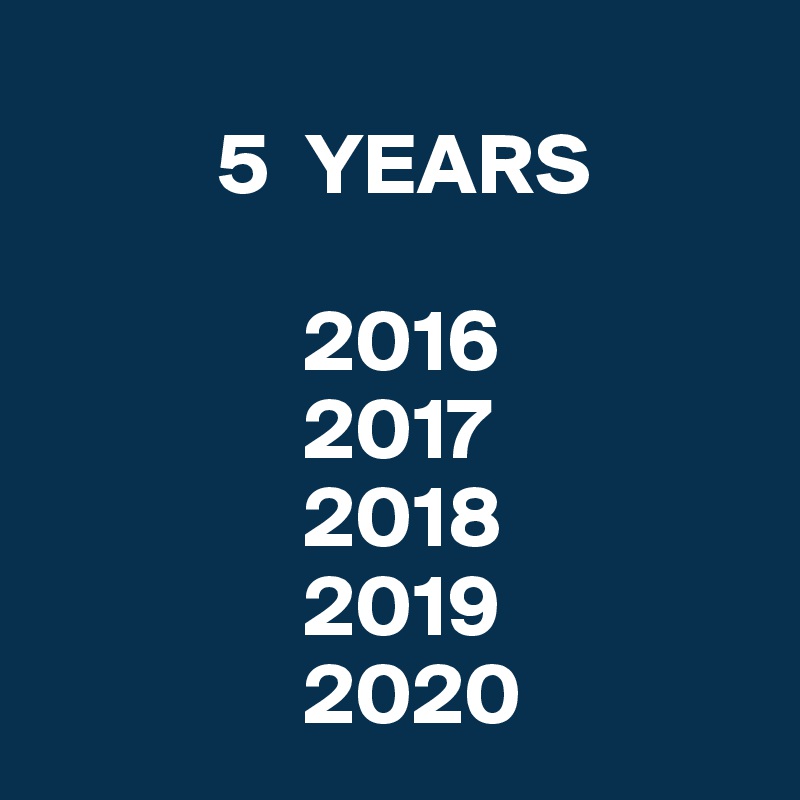        
          5  YEARS

               2016
               2017
               2018
               2019
               2020