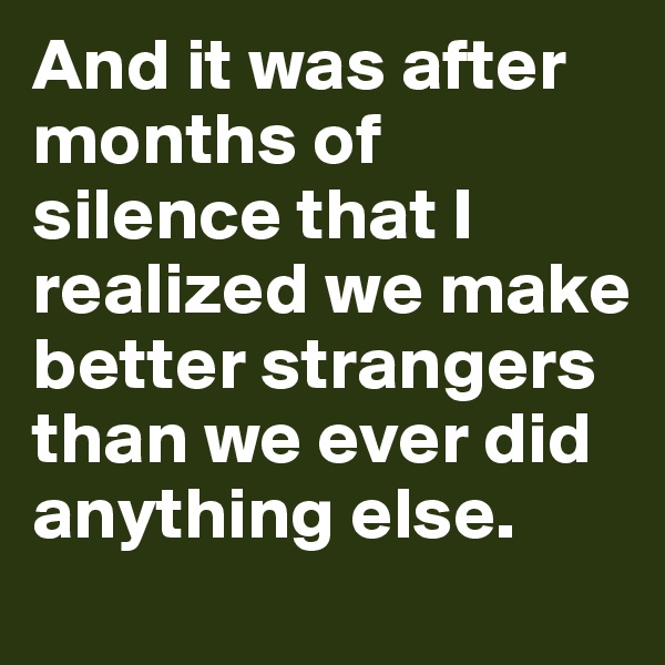 And it was after months of silence that I realized we make better strangers than we ever did anything else. 