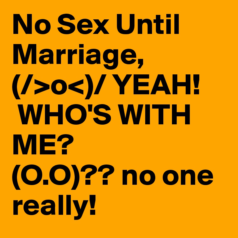 No Sex Until Marriage,
(/>o<)/ YEAH!
 WHO'S WITH ME? 
(O.O)?? no one
really!