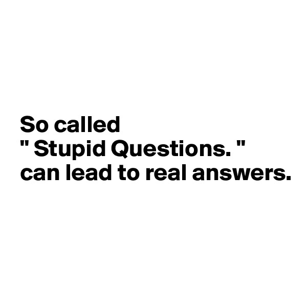 



 So called
 " Stupid Questions. "  
 can lead to real answers.



