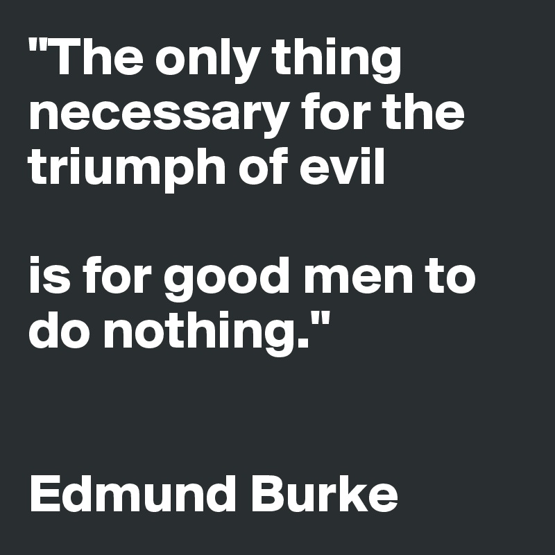 "The only thing necessary for the triumph of evil 

is for good men to do nothing."


Edmund Burke