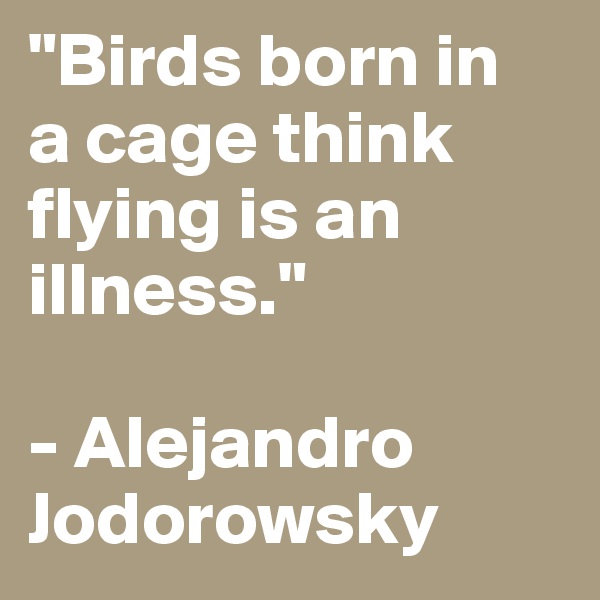 "Birds born in 
a cage think flying is an illness."

- Alejandro Jodorowsky